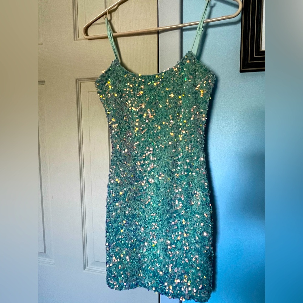 Sparkling Mint Green Sequin Mini Dress